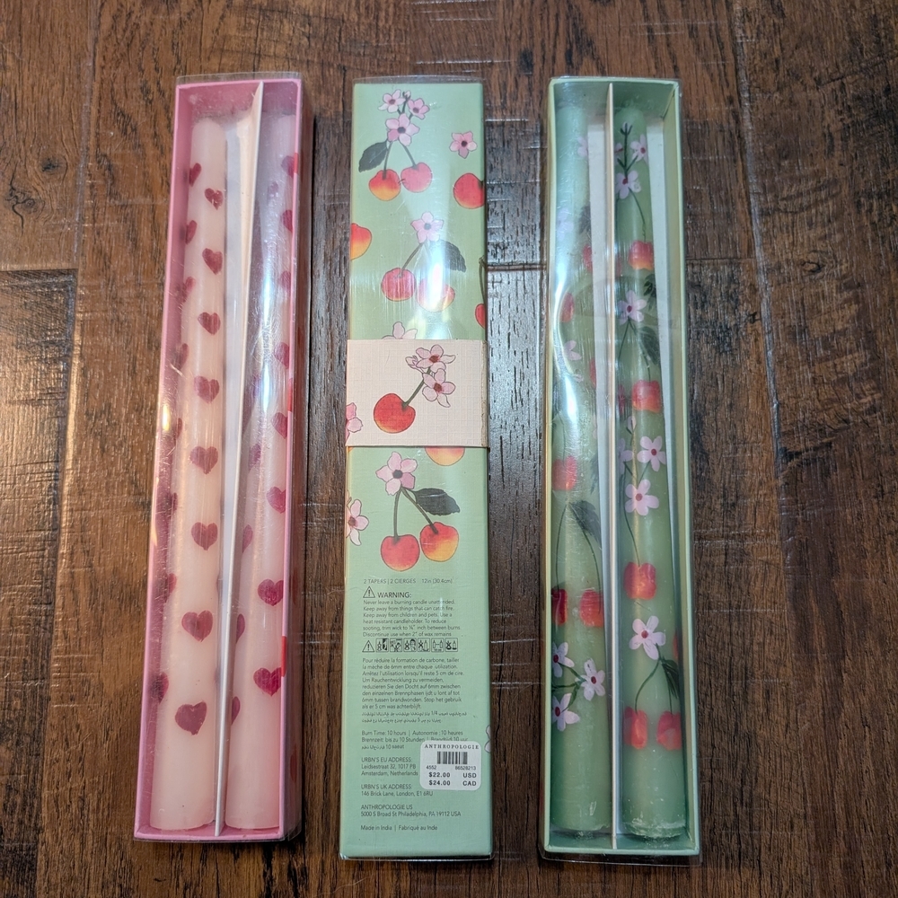 Anthropologie Handpainted Playful Springtime Taper Candles Set of 2 - Picture 4 of 4